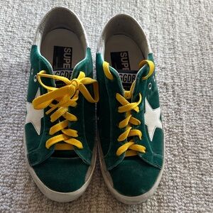 Golden Goose Green Sneakers with Yellow Laces